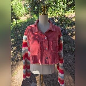 POL Colorful Distressed Sleeve Pink Jean Jacket Size‎ Small